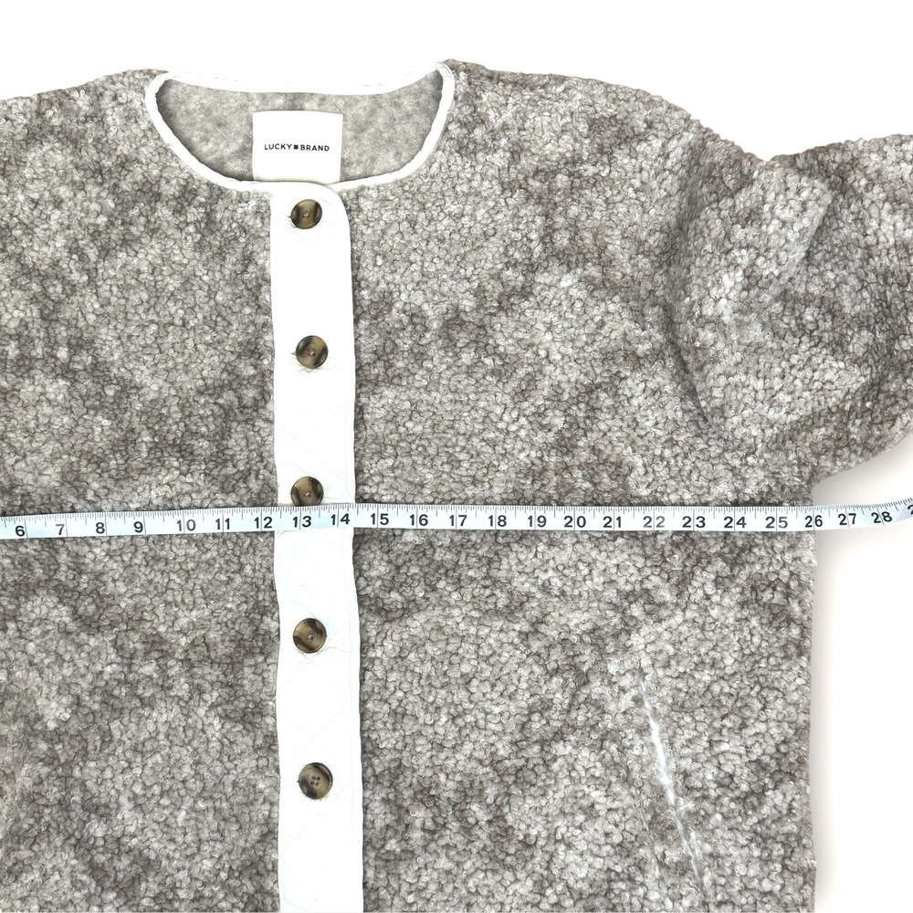 Lucky Brand Faux Shearling Teddy Jacket Women XL Grey‎ Beige Quilted Placket - Picture 8 of 12